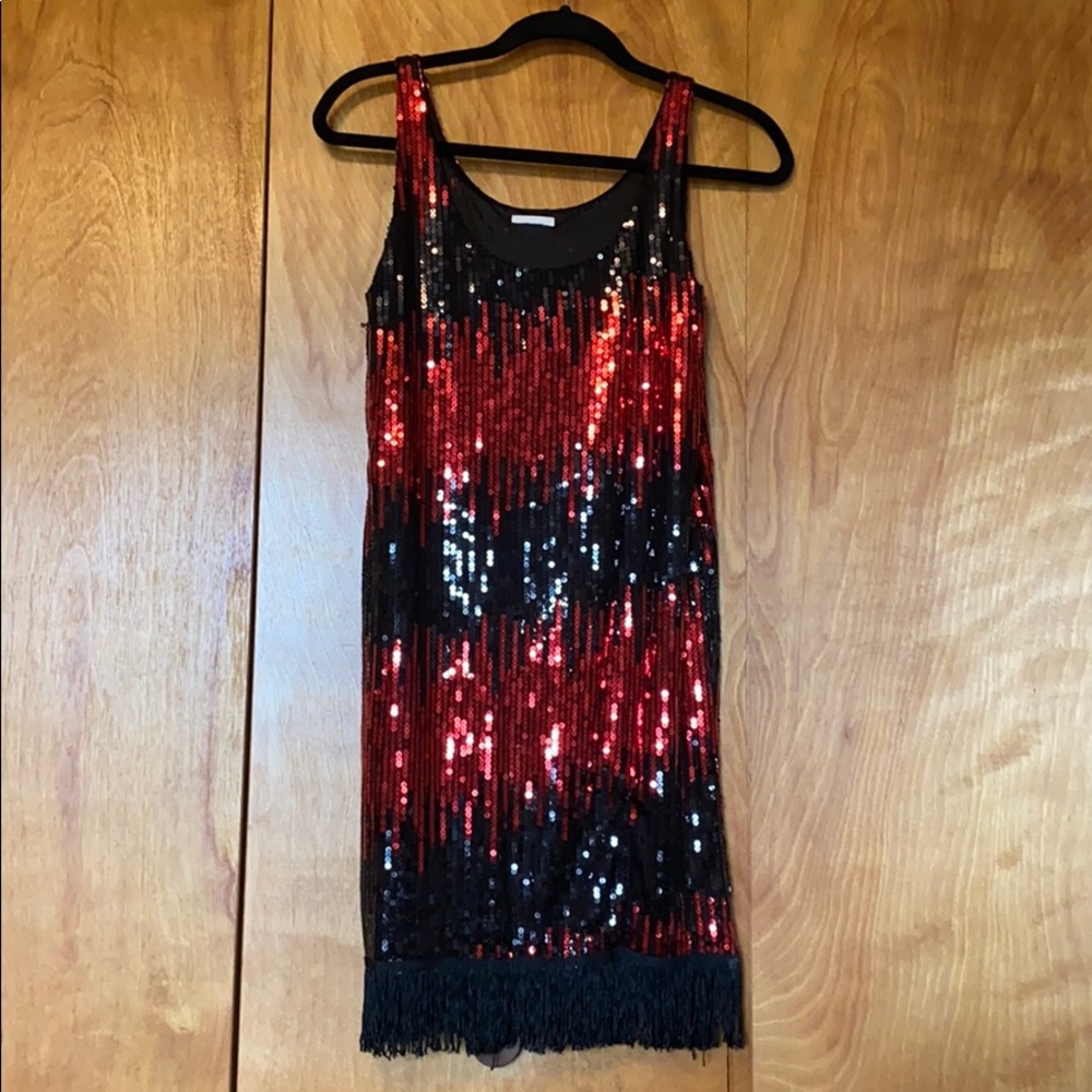 Red and Black Sequin Flapper Costume Dress